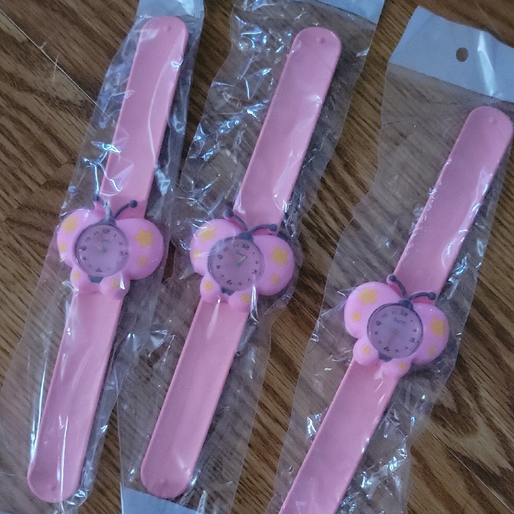 🦜Pink Butterfly Kids' Slap Watch